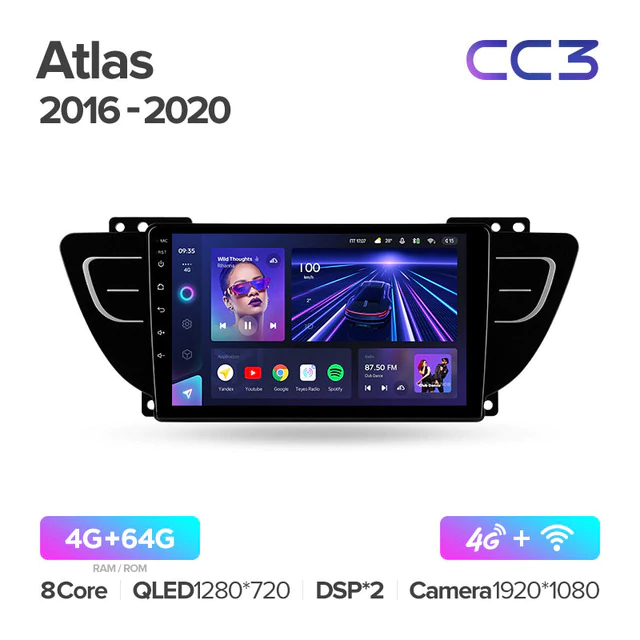 Штатная магнитола Teyes CC3 для Geely Atlas NL-3 2016 - 2020 на Android 10