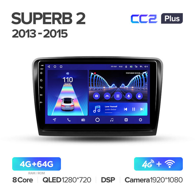 Штатная магнитола Teyes CC2PLUS для Skoda Superb 2 B6 2013-2015 на Android 10