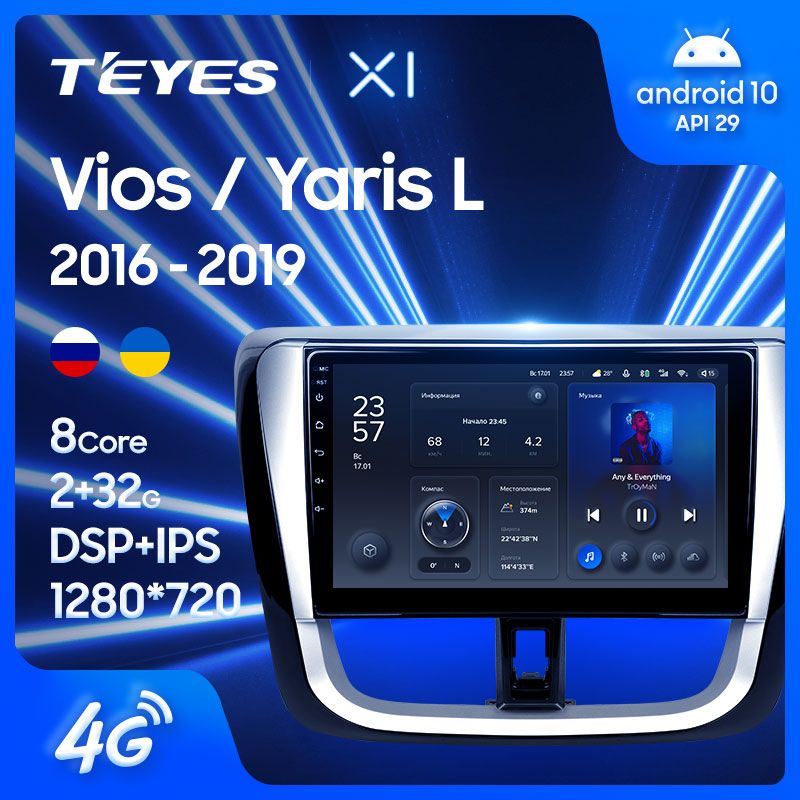 Штатная магнитола Teyes X1 для Toyota Vios Yaris L 2016-2019 на Android 10
