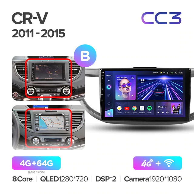 Штатная магнитола Teyes CC3 для Honda CRV CR-V 4 RM RE 2011-2014 на Android 10