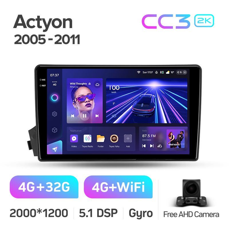 Штатная магнитола Teyes CC3 2K для SsangYong Actyon C100 2005-2011 на Android 10