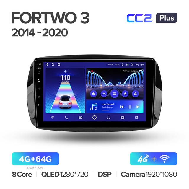 Штатная магнитола Teyes CC2PLUS для Mercedes-Benz Smart Fortwo 3 2014-2020 на Android 10