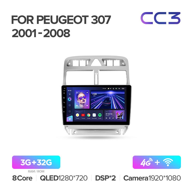 Штатная магнитола Teyes CC3 для Peugeot 307 1 2001-2008 на Android 10