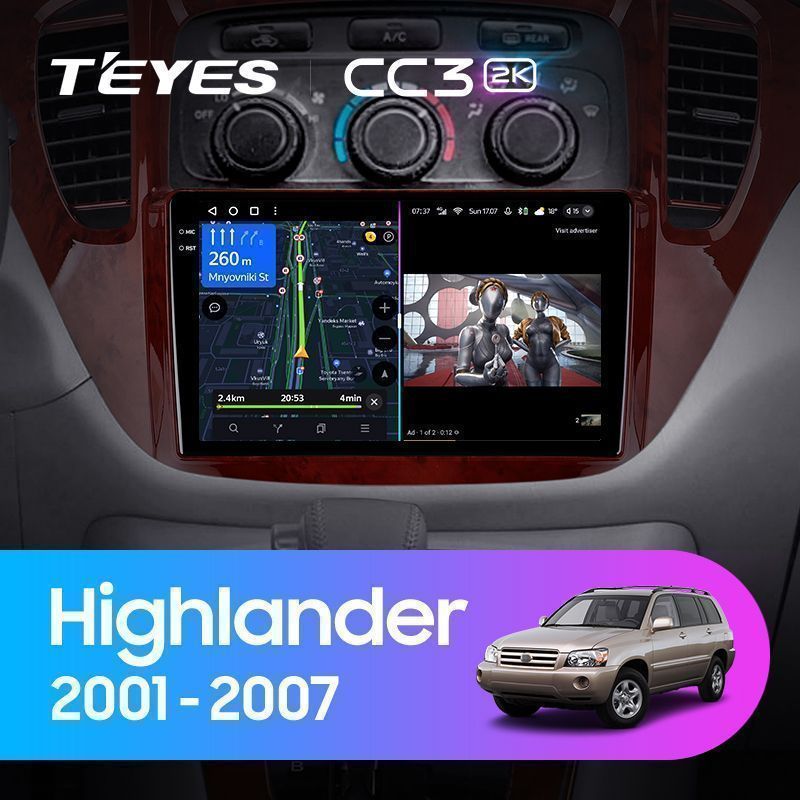 Штатная магнитола Teyes CC3 2K для Toyota Highlander 1 XU20 2001-2007 на Android 10
