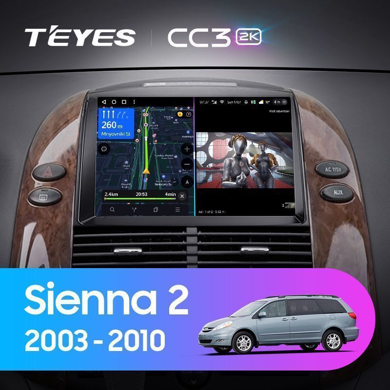 Штатная магнитола Teyes CC3 2K для Toyota Sienna 2 XL20 2003-2010 на Android 10