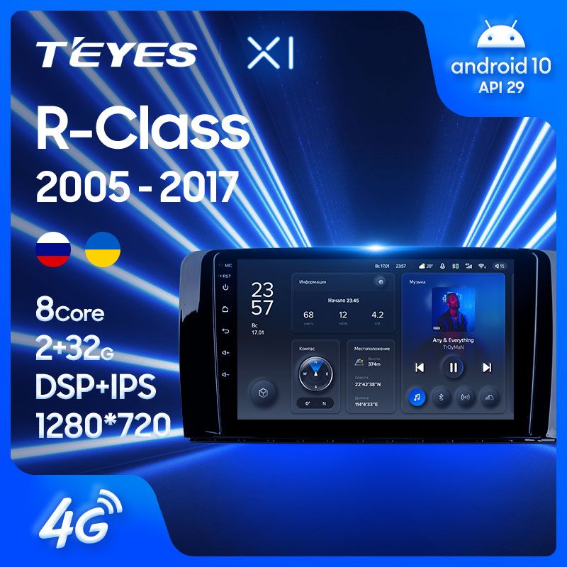 Штатная магнитола Teyes X1 для Mercedes-Benz R-Class W251 R280 R300 R320 на Android 10