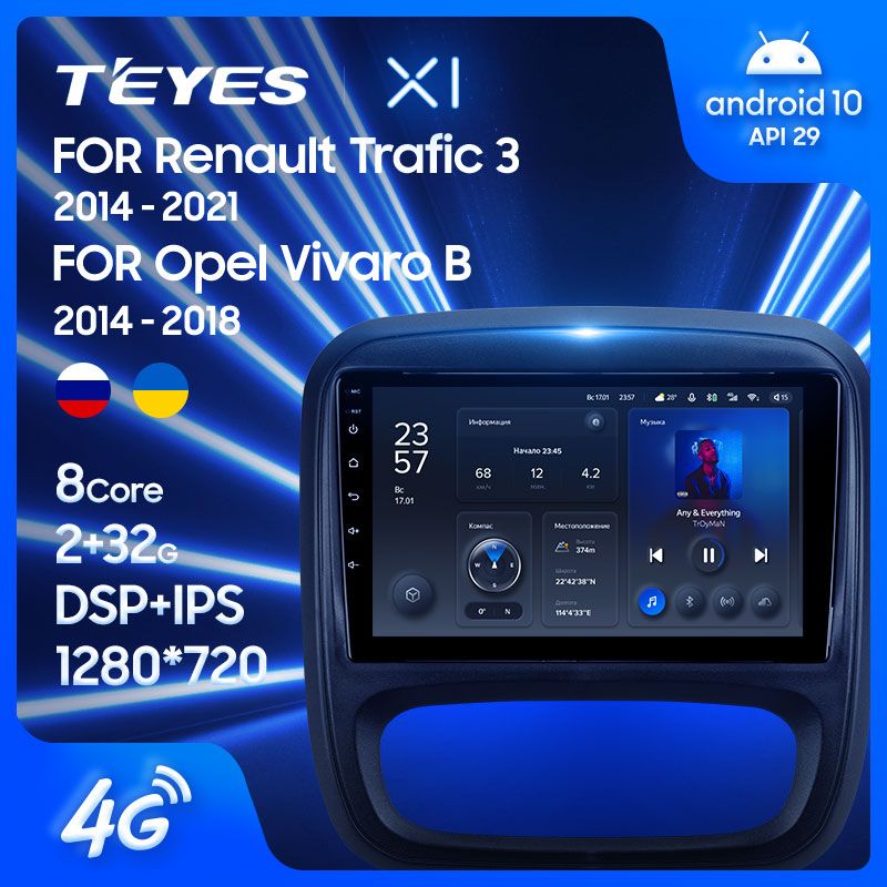 Штатная магнитола Teyes X1 для Renault Trafic 3 2014-2021 на Android 10