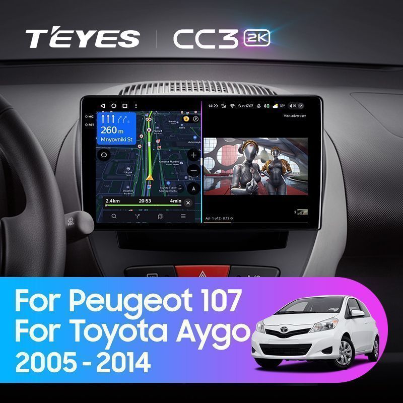Штатная магнитола Teyes CC3 2K для Peugeot Peugeot 107 1 2005-2014 на Android 10
