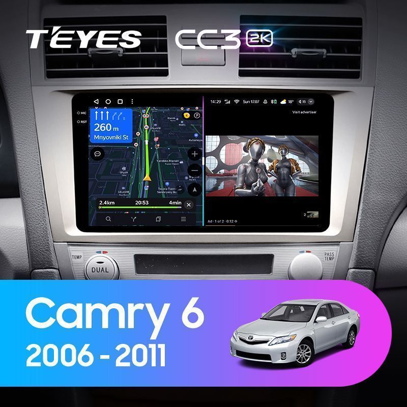 Штатная магнитола Teyes CC3 2K для Toyota Camry 6 XV40 XV50 2006 - 2011 на Android 10
