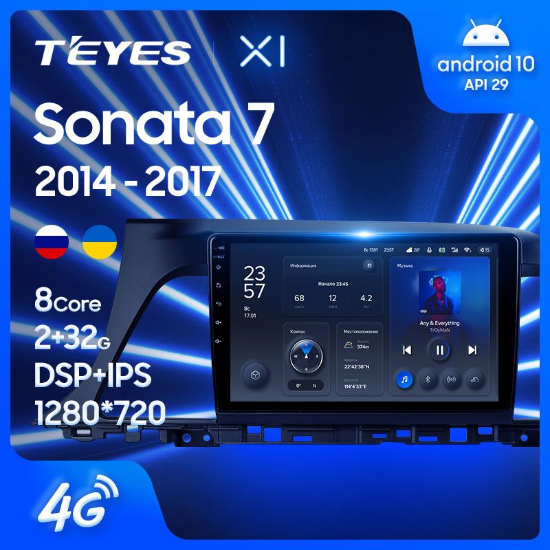 Штатная магнитола Teyes X1 для Hyundai Sonata 7 LF 2014-2017 на Android 10