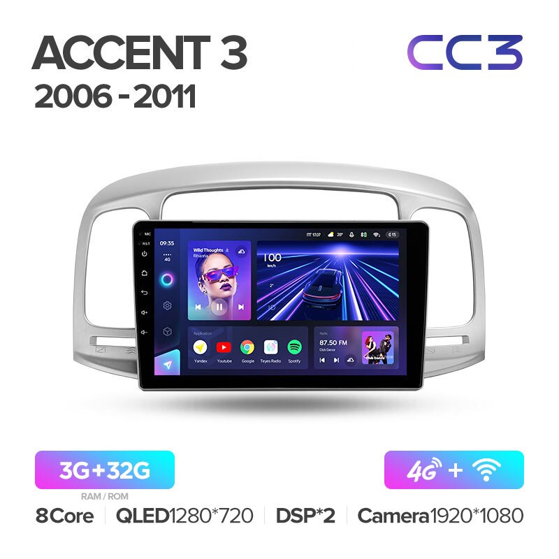Штатная магнитола Teyes CC3 для Hyundai Accent 3 2006-2011 на Android 10