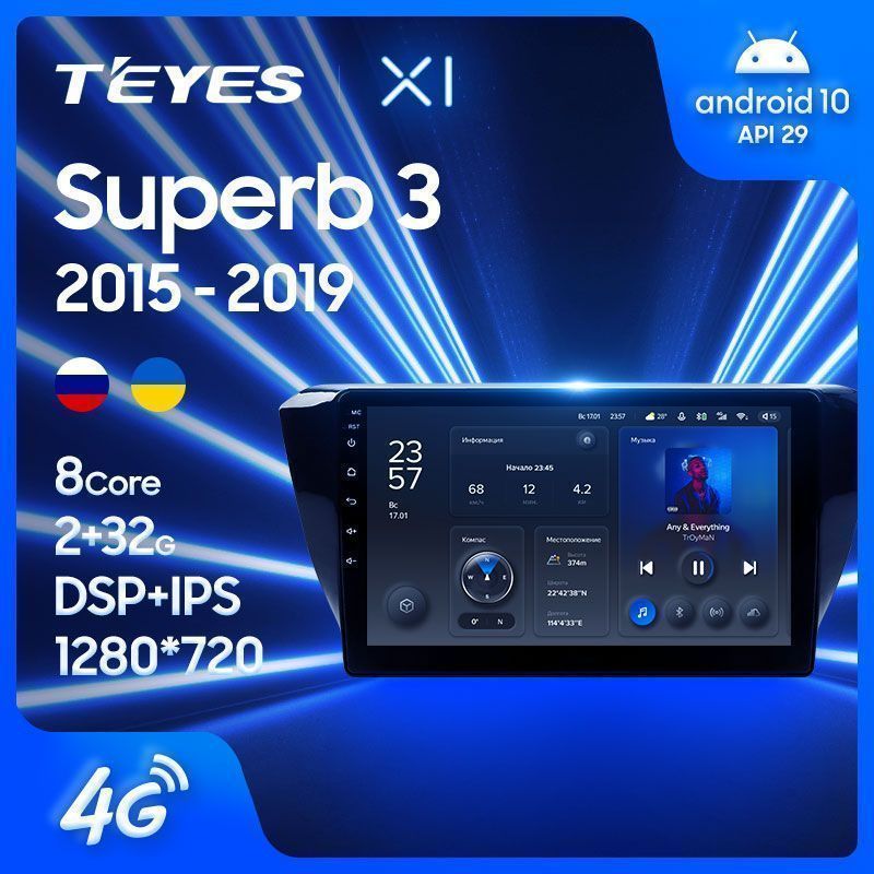 Штатная магнитола Teyes X1 для Skoda Superb 3 2015-2019 на Android 10