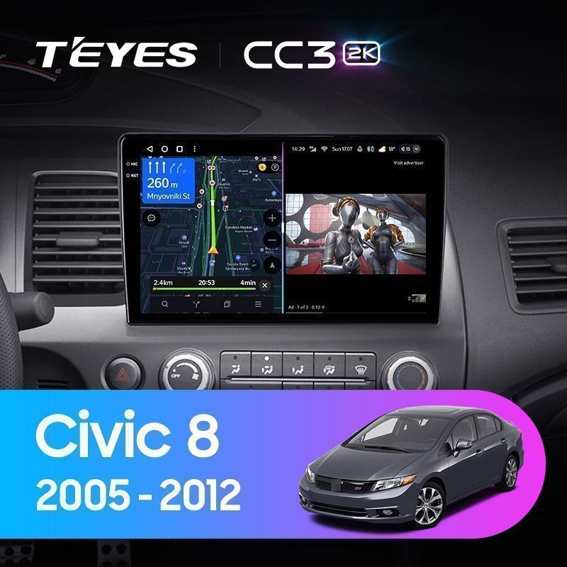 Штатная магнитола Teyes CC3 2K для Honda Civic 8 FK FN FD 2005-2012 на Android 10