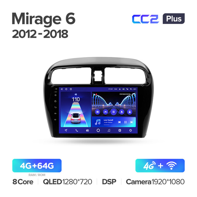 Штатная магнитола Teyes CC2PLUS для Mitsubishi Mirage 6 2012-2018 на Android 10