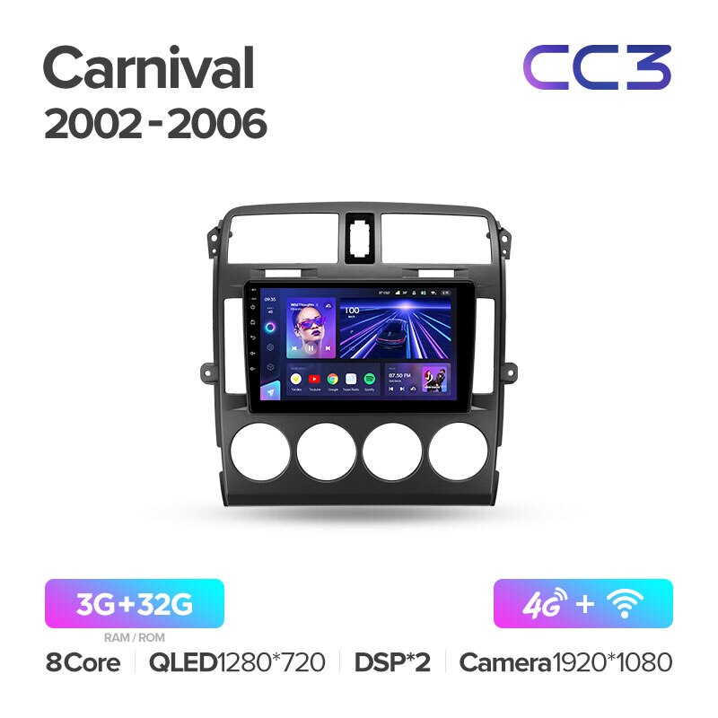 Штатная магнитола Teyes CC3 для Kia Carnival UP GQ 2002-2006 на Android 10