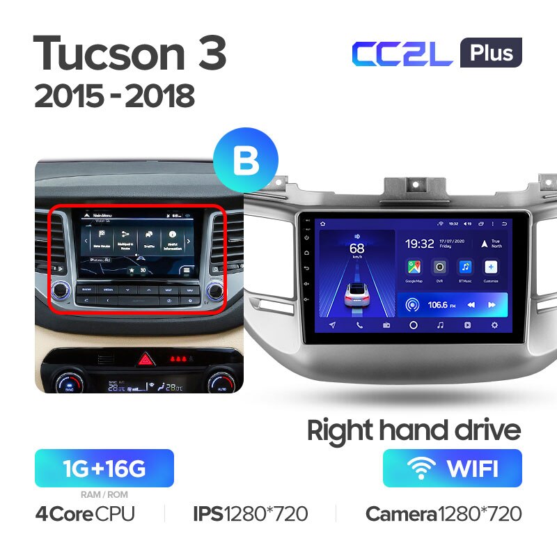 Штатная магнитола Teyes CC2L PLUS для Hyundai Tucson 3 2015-2018 Right hand driver на Android 8.1
