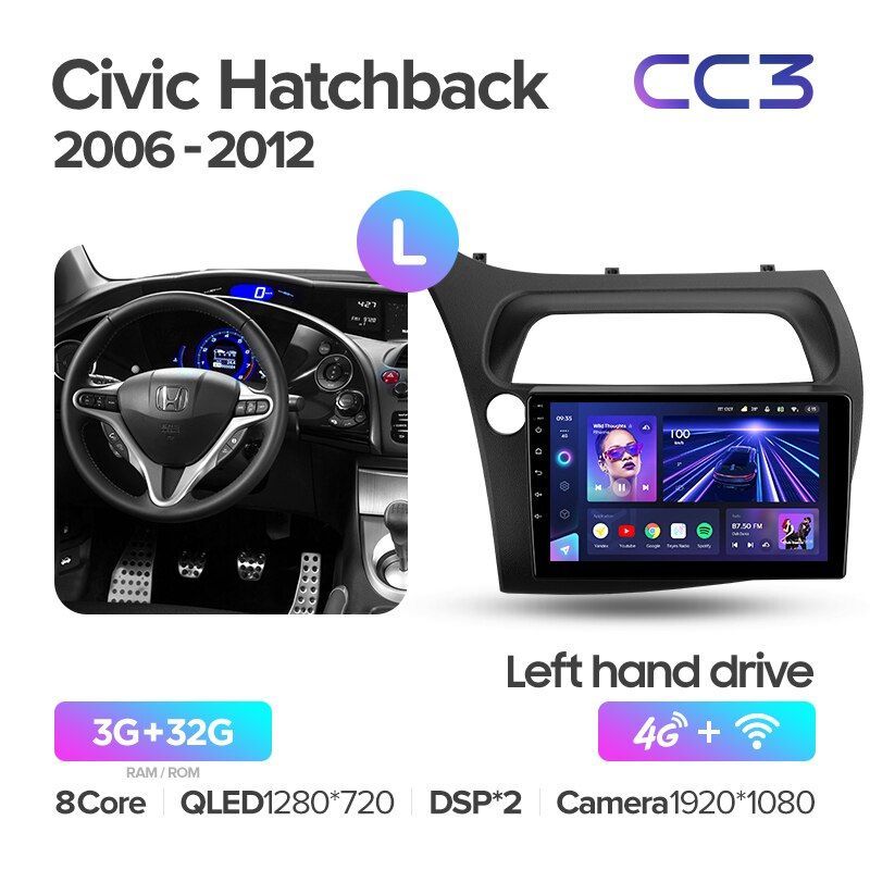 Штатная магнитола Teyes CC3 для Honda Civic Hatchback 2006-2012 на Android 10