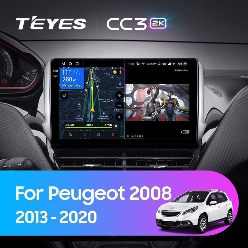Штатная магнитола Teyes CC3 2K для Peugeot 2008 1 208 2013-2020 на Android 10