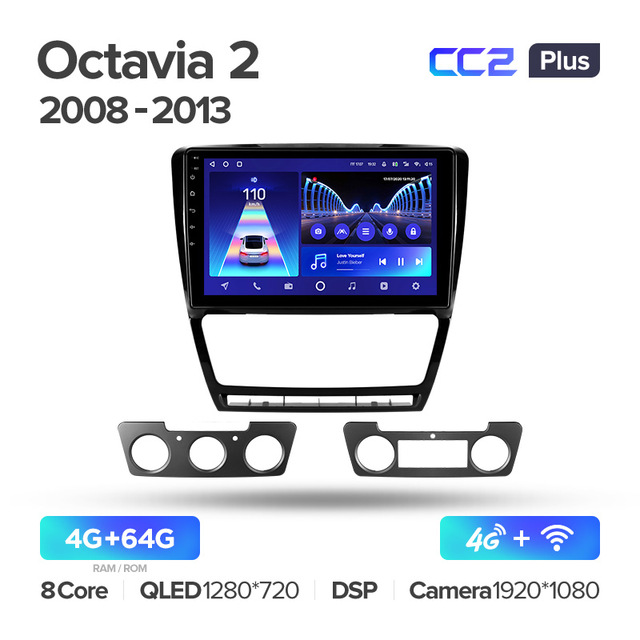 Штатная магнитола Teyes CC2PLUS для Skoda Octavia 2 A5 2008-2013 на Android 10