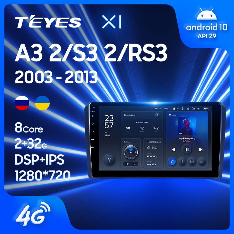 Штатная магнитола Teyes X1 для Audi A3 2 8P 2003 - 2013 на Android 10