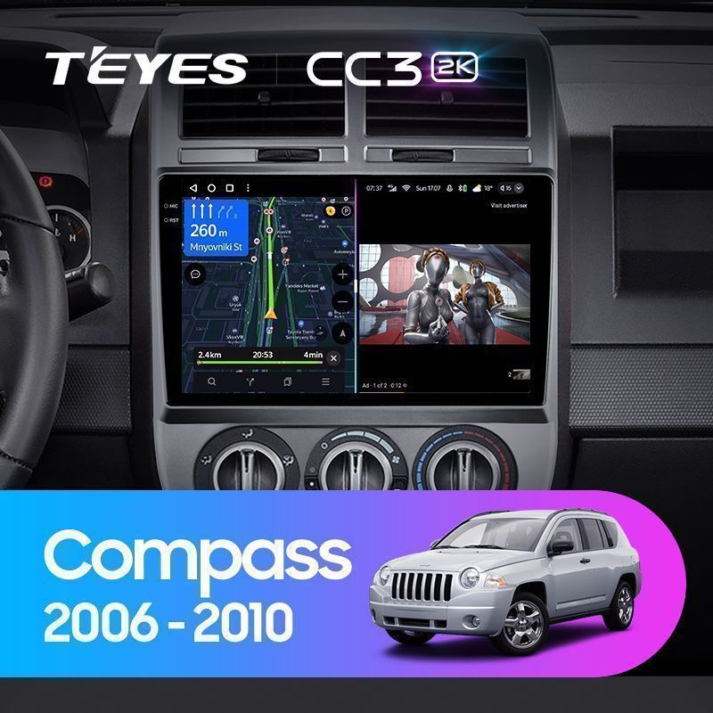 Штатная магнитола Teyes CC3 2K для Jeep Compass MK 2006-2010 на Android 10