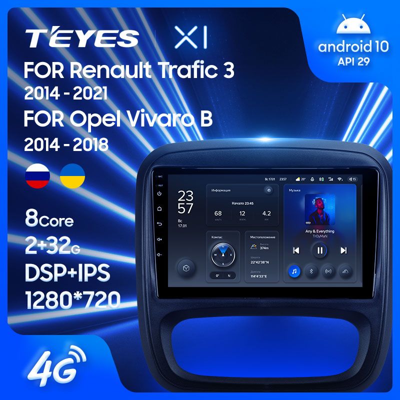 Штатная магнитола Teyes X1 для Opel Vivaro B 2014-2018 на Android 10