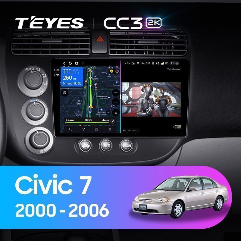 Штатная магнитола Teyes CC3 2K для Honda Civic 7 2000-2006 Right hand driver на Android 10