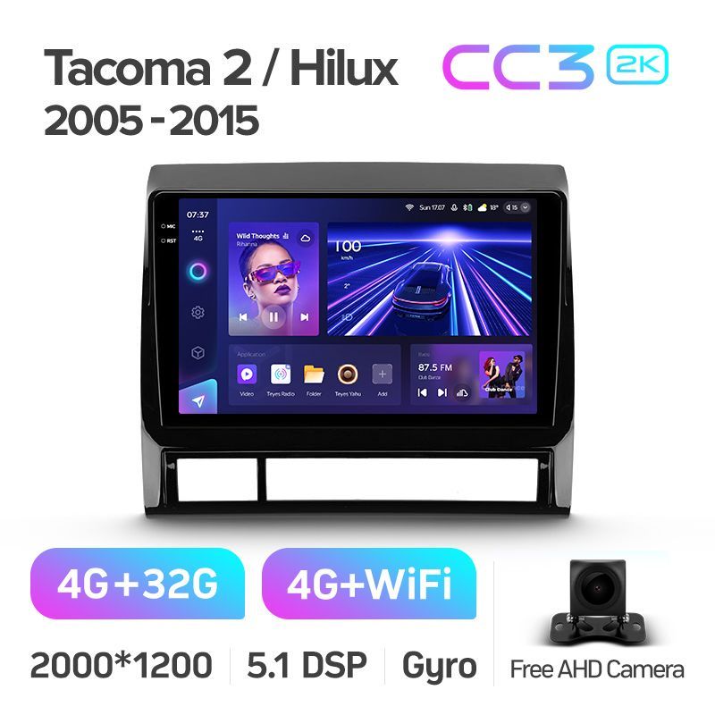 Штатная магнитола Teyes CC3 2K для Toyota Tacoma 2 N200 Hilux 2005-2015 на Android 10