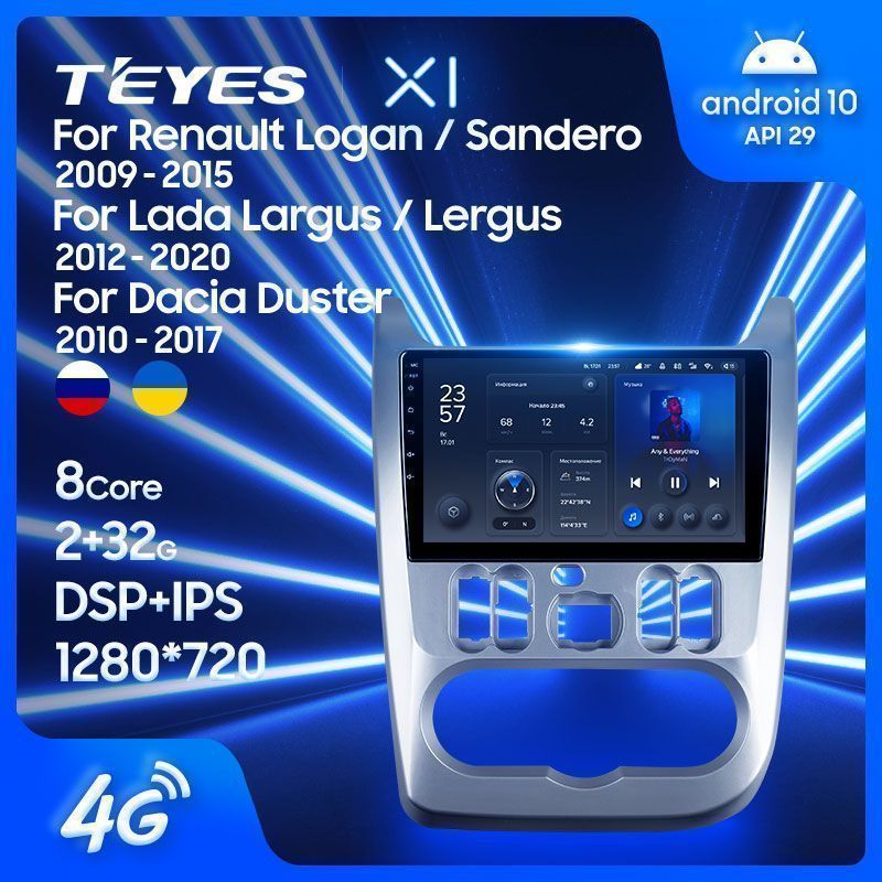Штатная магнитола Teyes X1 для Renault Logan/Sandero 1 2010-2014 на Android 10
