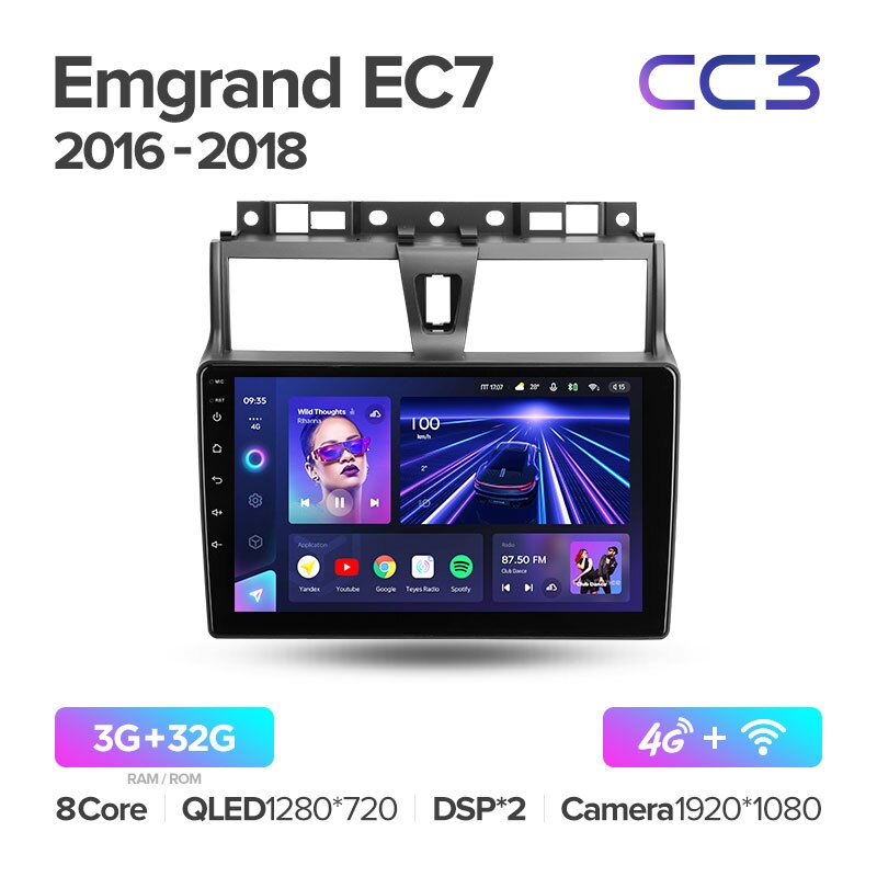 Штатная магнитола Teyes CC3 для Geely Emgrand EC7 1 2016 — 2018 на Android 10