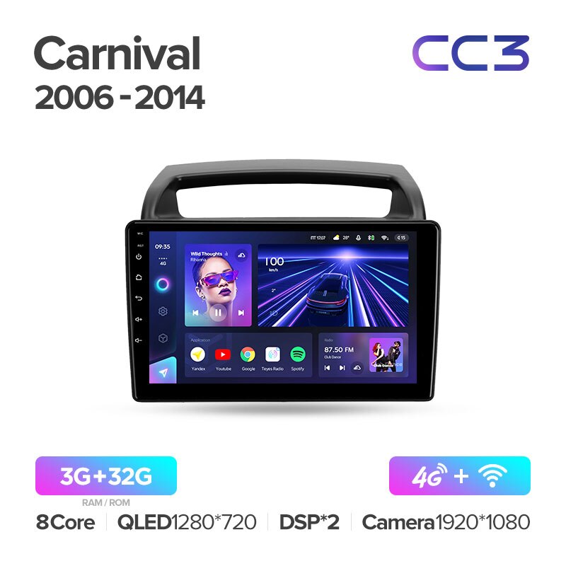 Штатная магнитола Teyes CC3 для Kia Carnival VQ 2006 - 2014 на Android 10