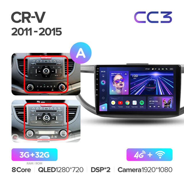 Штатная магнитола Teyes CC3 для Honda CRV CR-V 4 RM RE 2011-2014 на Android 10