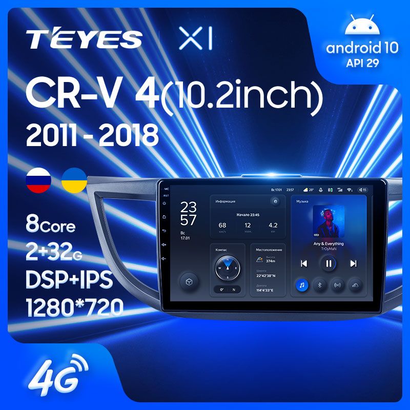 Штатная магнитола Teyes X1 для Honda CRV CR-V 4 RM RE 2011-2014 на Android 10