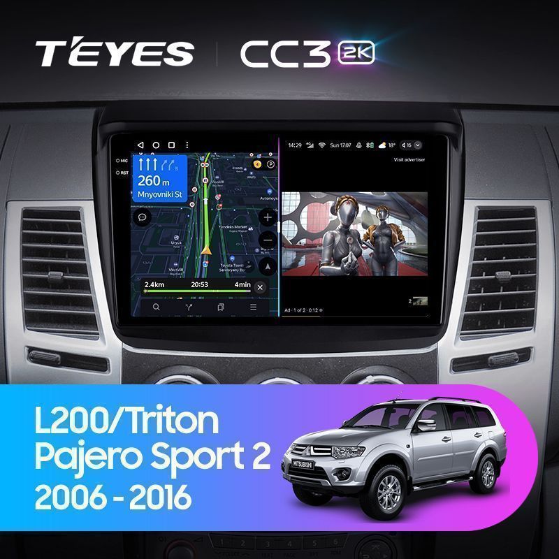 Штатная магнитола Teyes CC3 2K для Mitsubishi Pajero Sport 2 на Android 10
