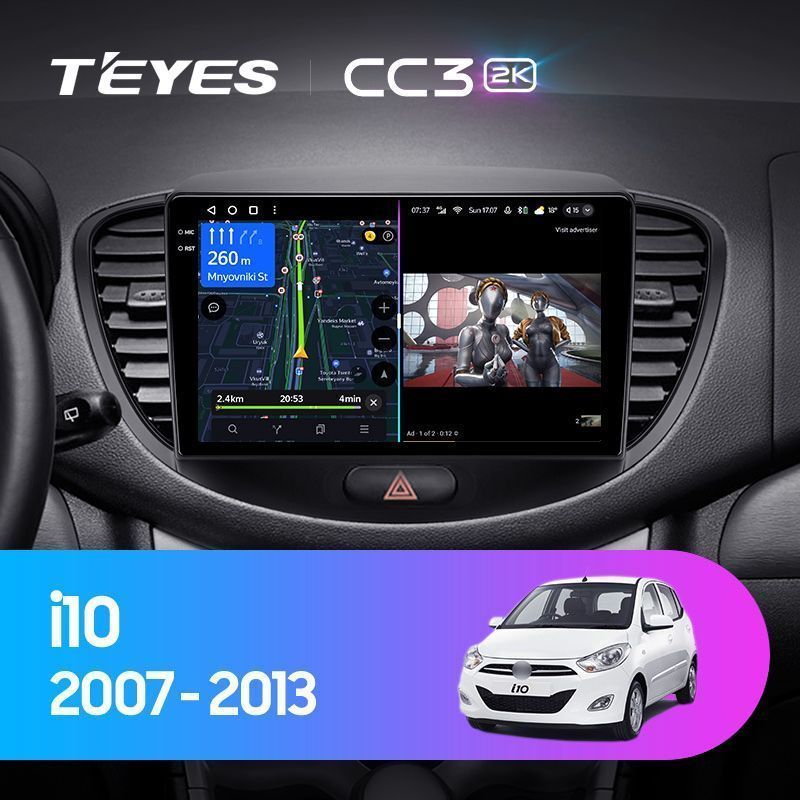 Штатная магнитола Teyes CC3 2K для Hyundai i10 2007-2013 на Android 10