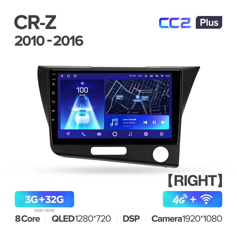 Штатная магнитола Teyes CC2PLUS для Honda CR-Z 1 CRZ 2010-2016 Right hand driver на Android 10