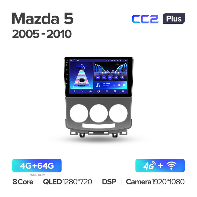 Штатная магнитола Teyes CC2PLUS для Mazda 5 I CR 2005-2010 на Android 10