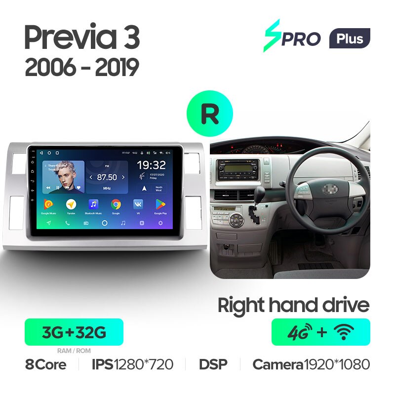 Штатная магнитола Teyes SPRO+ для Toyota Previa 3 XR50 Estima 2006-2019 Right hand driver на Android 10