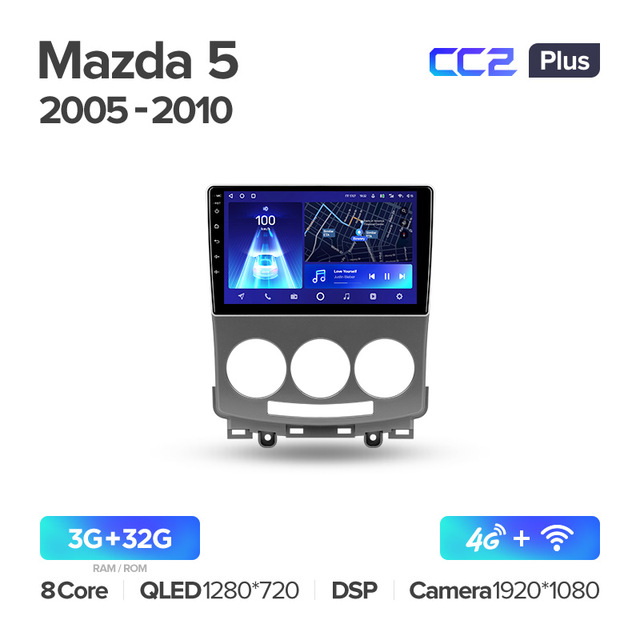 Штатная магнитола Teyes CC2PLUS для Mazda 5 I CR 2005-2010 на Android 10