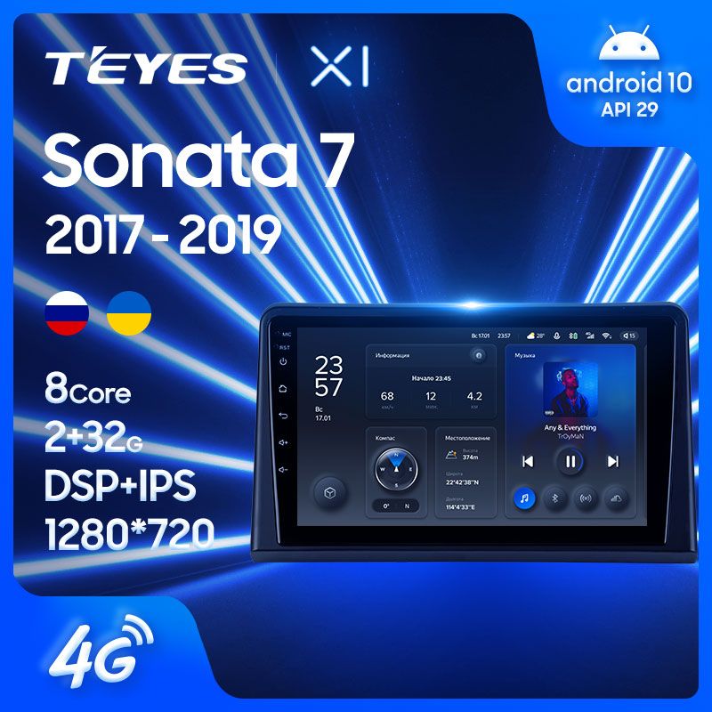 Штатная магнитола Teyes X1 для Hyundai Sonata 7 LF 2017 - 2019 на Android 10