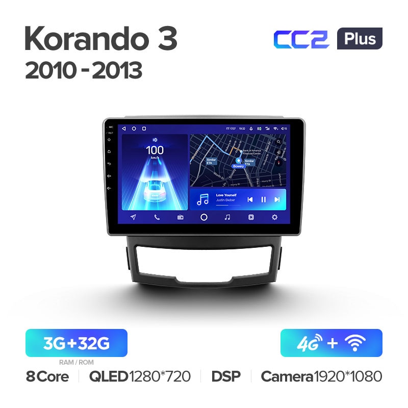 Штатная магнитола Teyes CC2PLUS для SsangYong Korando 3 2010 - 2013 на Android 10