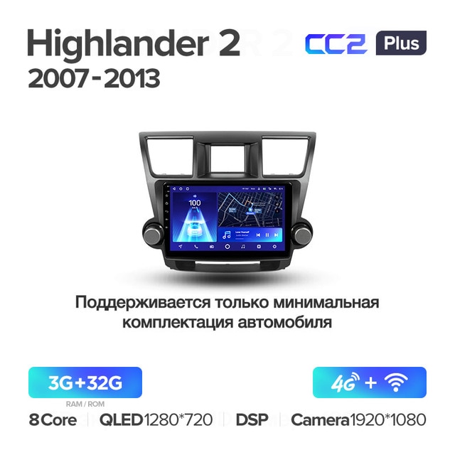 Штатная магнитола Teyes CC2PLUS для Toyota Highlander 2 XU40 2007-2014 на Android 10