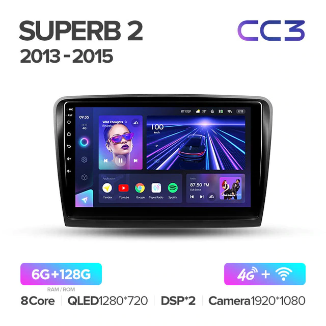 Штатная магнитола Teyes CC3 для Skoda Superb 2 B6 2013-2015 на Android 10