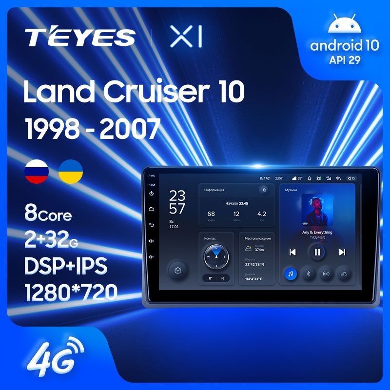 Штатная магнитола Teyes X1 для Toyota Land Cruiser 10 J100 1998-2007 на Android 10