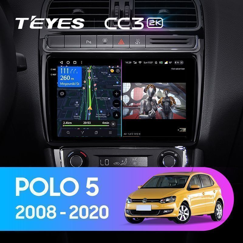 Штатная магнитола Teyes CC3 2K для Volkswagen Polo sedan 2008-2015 на Android 10