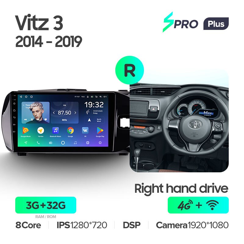 Штатная магнитола Teyes SPRO+ для Toyota Vitz III XP130 2014-2019 Right hand driver на Android 10