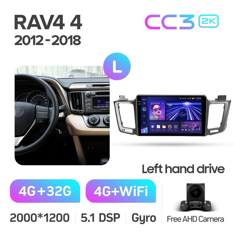 Штатная магнитола Teyes CC3 2K для Toyota RAV4 XA40 2012-2018 на Android 10