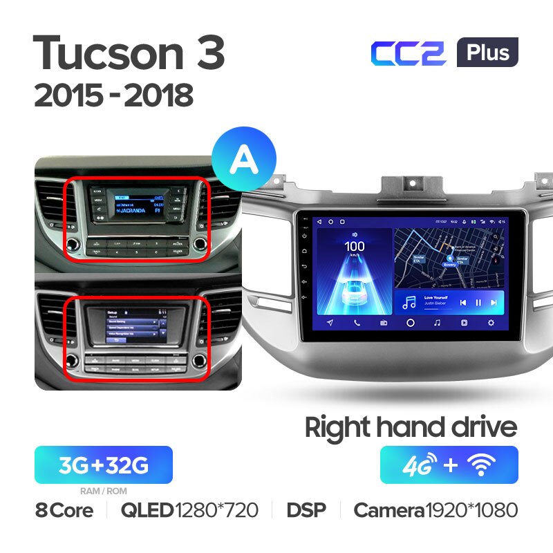 Штатная магнитола Teyes CC2PLUS для Hyundai Tucson 3 2015-2018 Right hand driver на Android 10