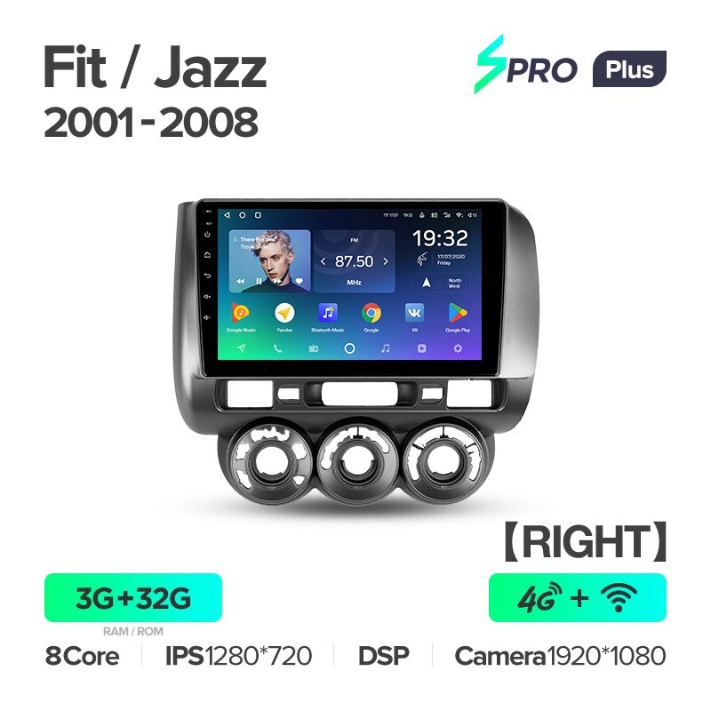 Штатная магнитола Teyes SPRO+ для Honda Fit GD Jazz GD 2001-2008 Right hand driver на Android 10