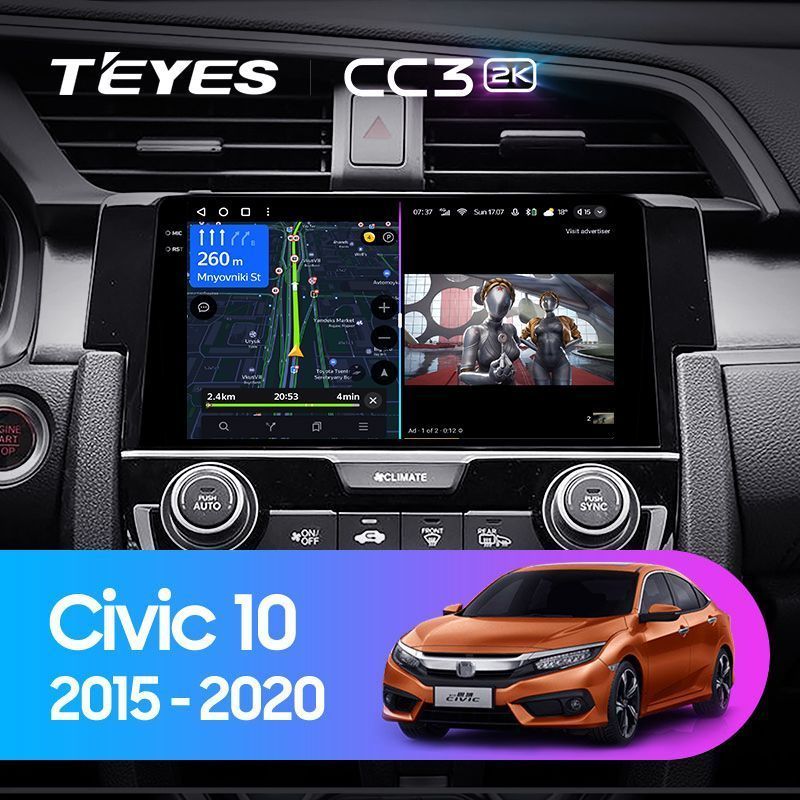 Штатная магнитола Teyes CC3 2K для Honda Civic 10 FC FK 2017-2018 на Android 10